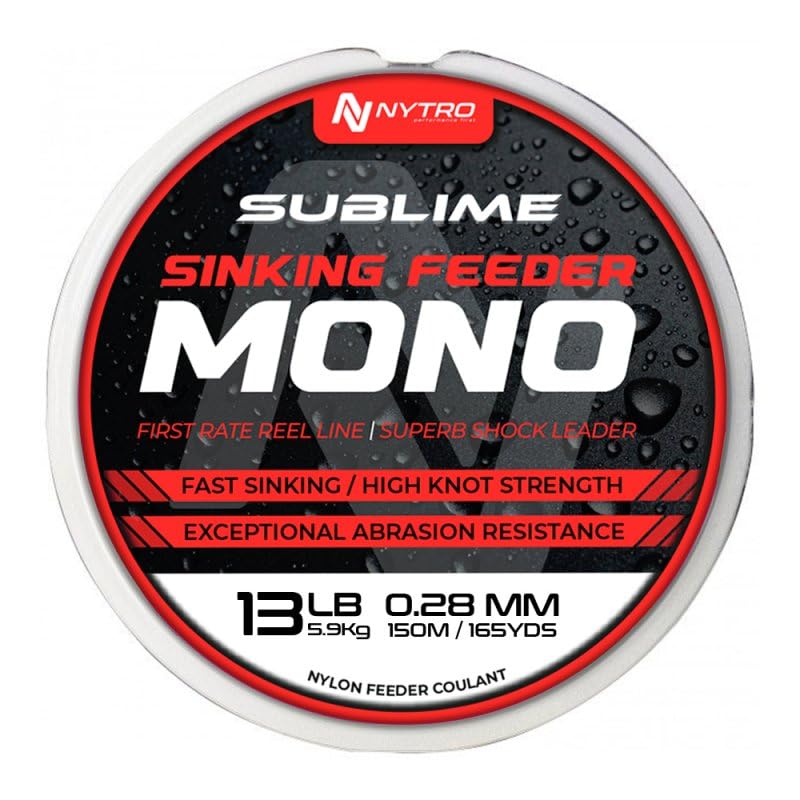 Nytro Sublime Sinking Feeder Mono 0.30mm 17lb, 150m, Strong, Supple, High Knot Strength, Shock Leader.