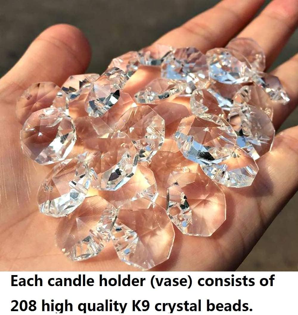 2 Pcs Crystal Metal Pillar Candle Holder, 10.4" Vintage Hurricane Candle Holder Decorative Cylinder Vases Great Centerpieces for Home Decor Wedding Parties Events
