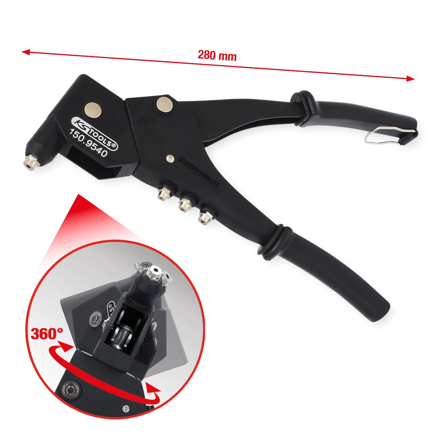 KS Tools 150.9540 - Tenazas de remaches manuales con cabezal oscilable 360° (tamaño: 290 mm)