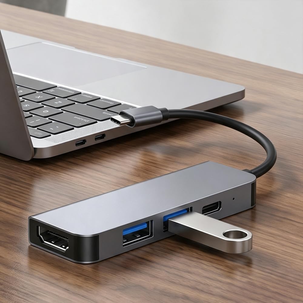 USB C Hub Multiport Adapter, 4-in-1 Type-C Portable Docking Station Multiport Adapter, SD/TF Card Reader, USB-C Docking Station for MacBook Pro/Air, Chromebook, Dell, HP and Other Type C Laptops