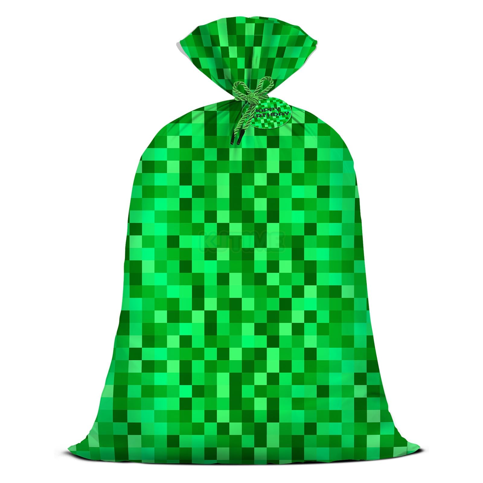 Jumbo Large Plastic Gift Bag Green Pixel Party Favor Bags for Boys 56''x36'' Video Game Kids Birthday Decorations Miner Theme Christmas Party Supplies