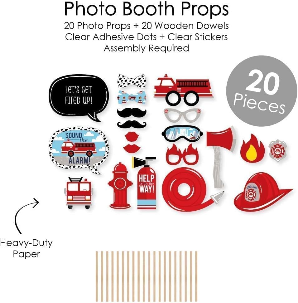 Big Dot of Happiness Fired Up Fire Truck - Firefighter Firetruck Baby Shower or Birthday Party DIY Photo Booth Decor and Accessories - 30 Photo Props with Photo Booth Sign Party Virtual Bundle