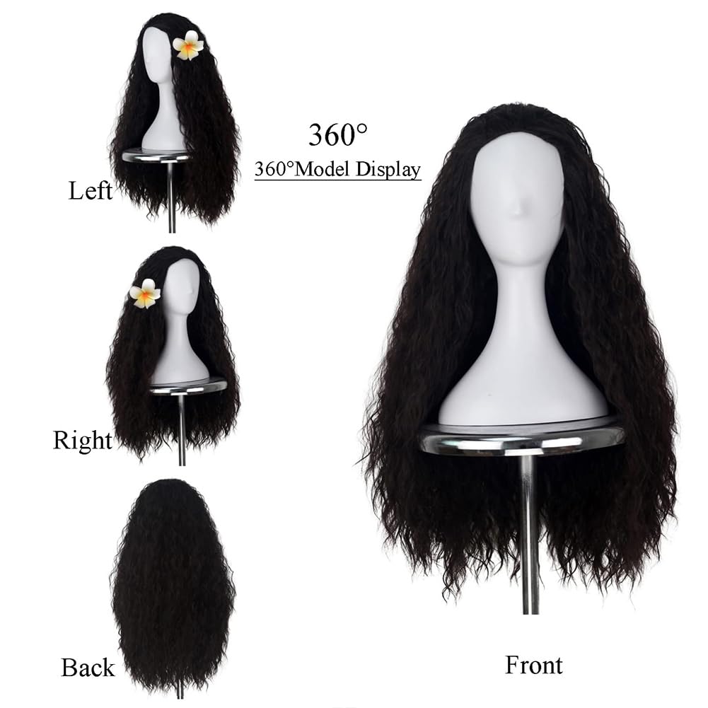 Role Play For Movie Cosplay Wigs,Princess Wig with Flower,Long Curly Black Synthetic Heat Resistan Fiber Full Machine Wig Party None Lace Side Parting for Women Daily Use - Image 3