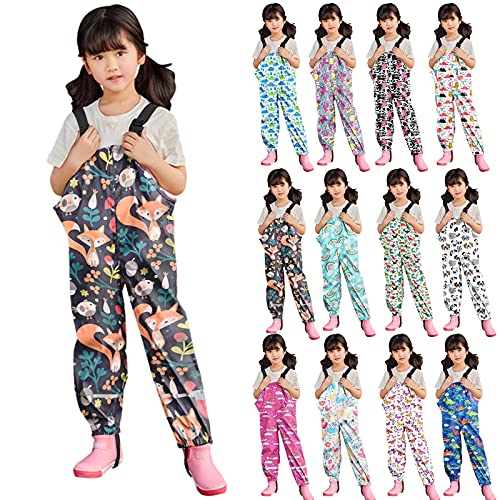 Girls Boys Dinosaur Waterproof Rain Pants Toddler Windproof Adjustable Suspender Raincoat Button Reusable Rain Trouser2