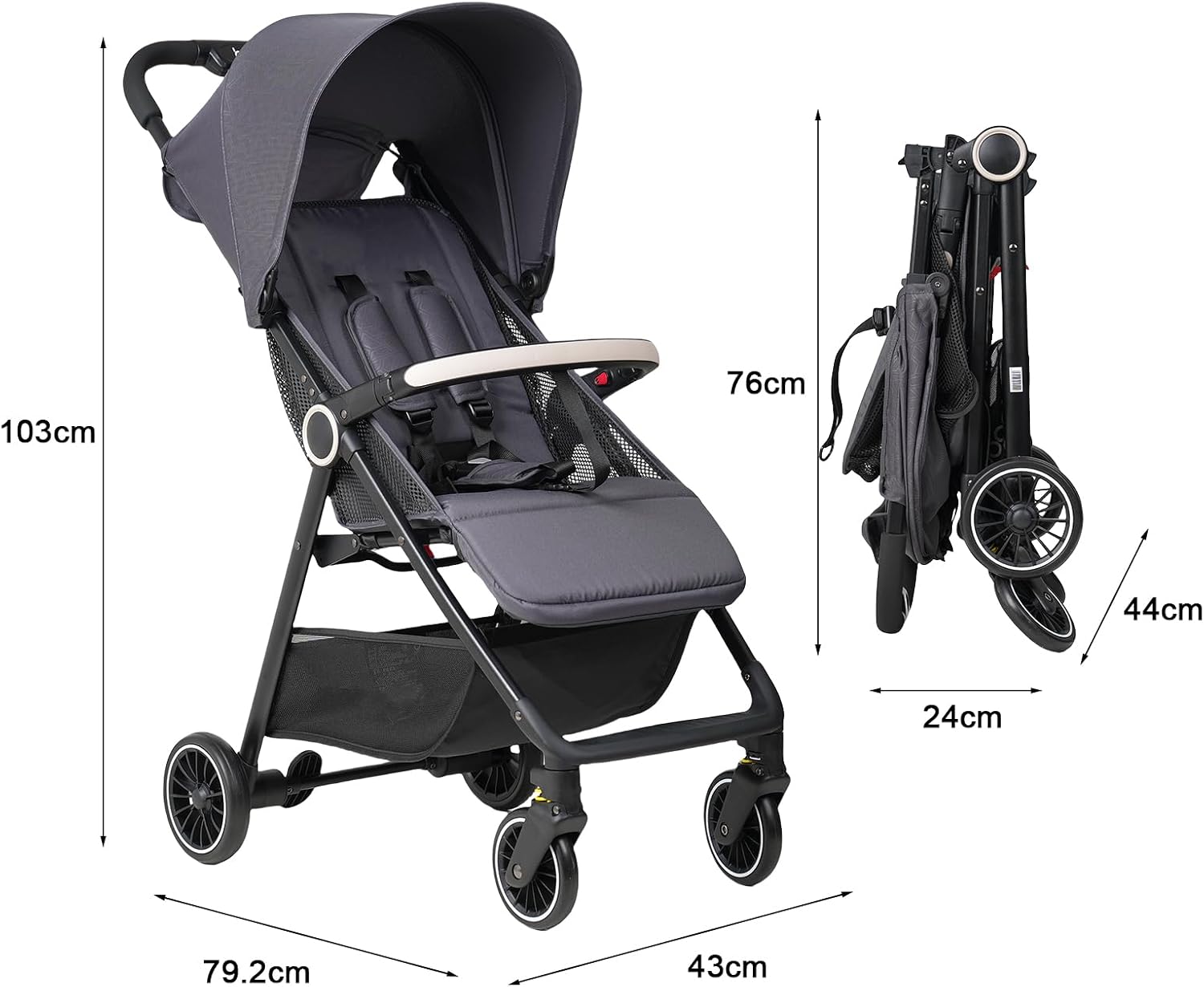 عربة أطفال خفيفة Lightweight Baby Travel Stroller، قابلة للطي بيد واحدة، صديقة للطائرات