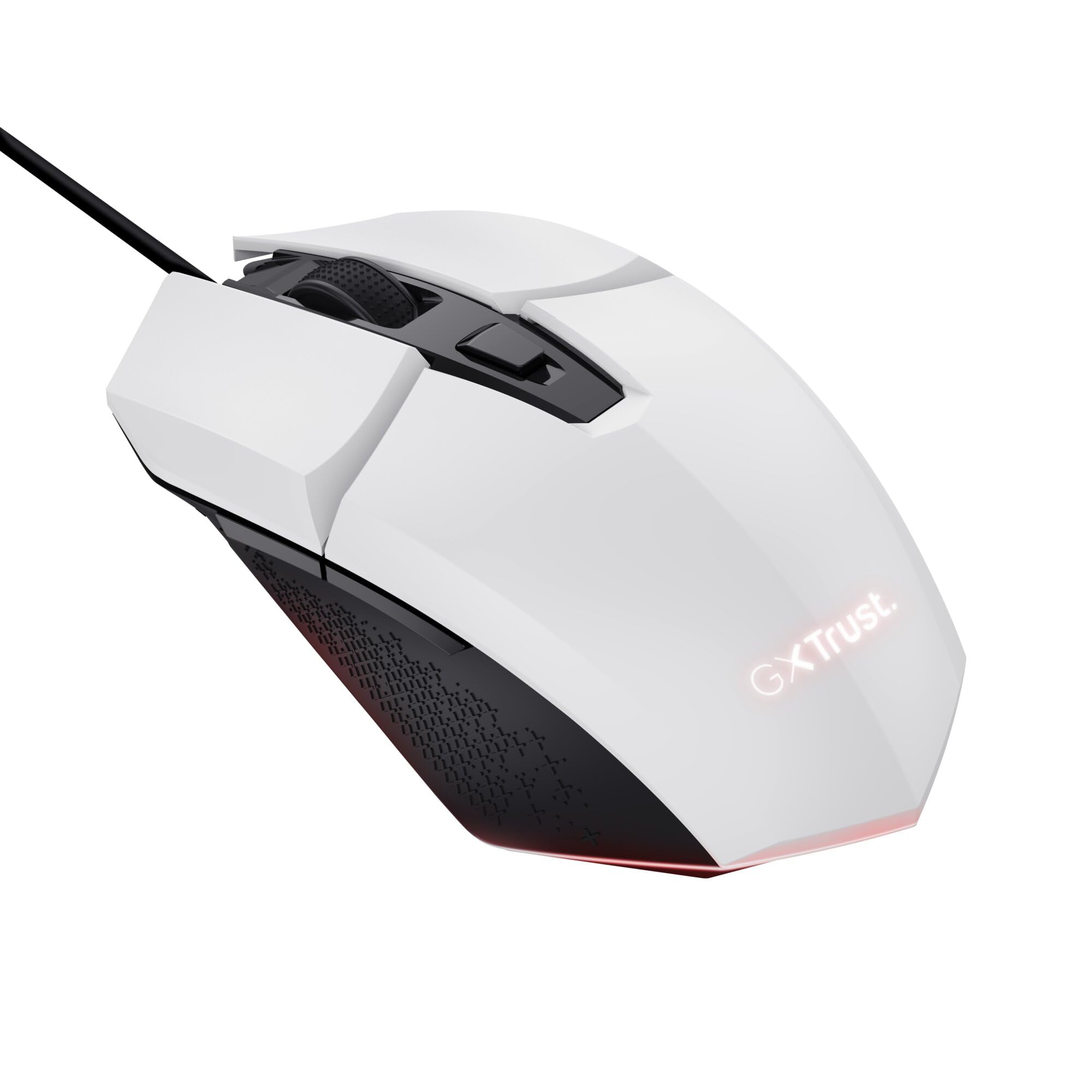 GXTrust Vylax mysz gamingowa z 6 programowalnymi przyciskami, biała | 200-6400 DPI, wielokolorowe podświetlenie LED, kabel USB 150 cm, przewodowa mysz do gier PC komputer laptop