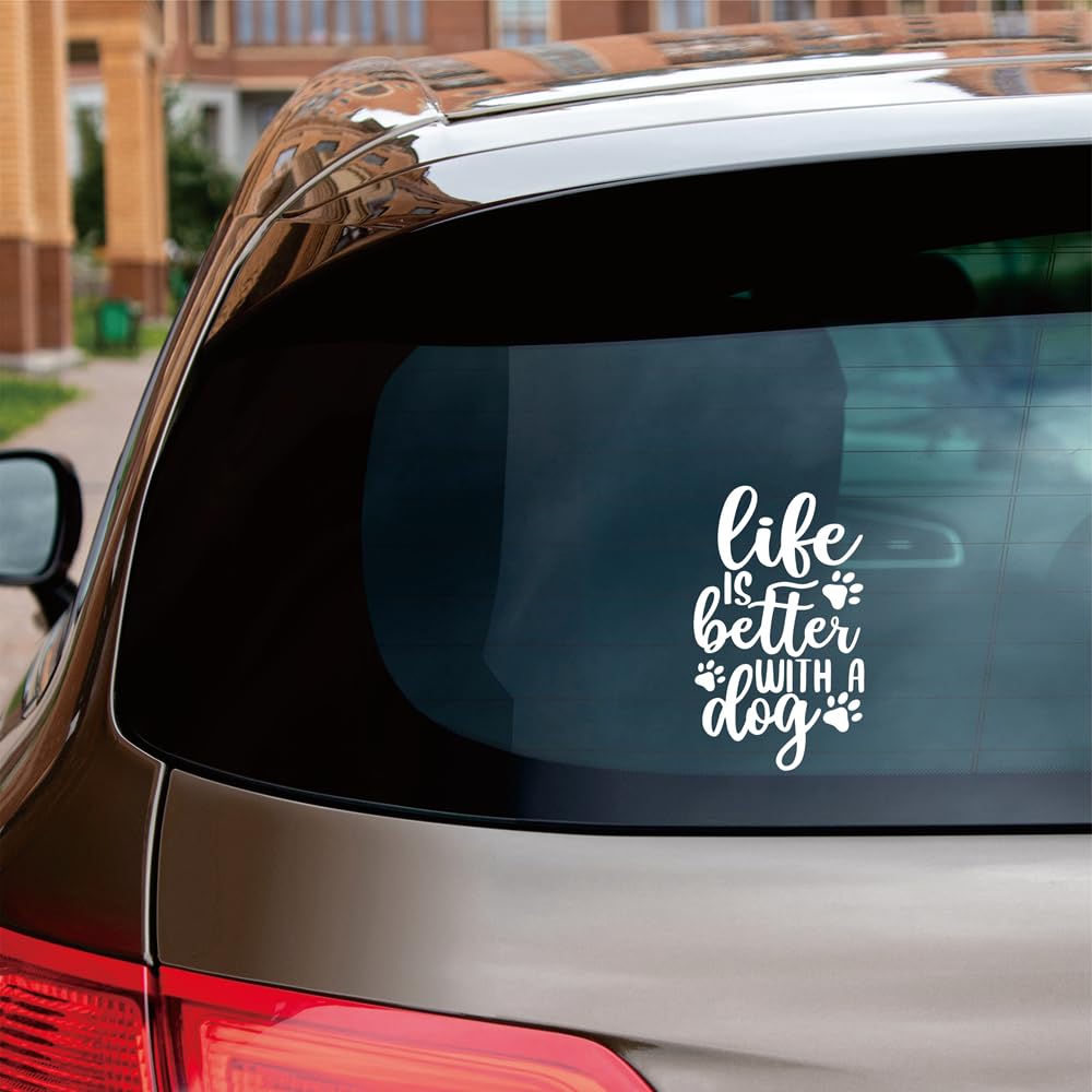Life is Better with A Dog Paw Print Sticker Decal Vinyl Handwriting for Car Truck Bumper Bike Laptop Custom, Choose Size Color Die Cut No Background (