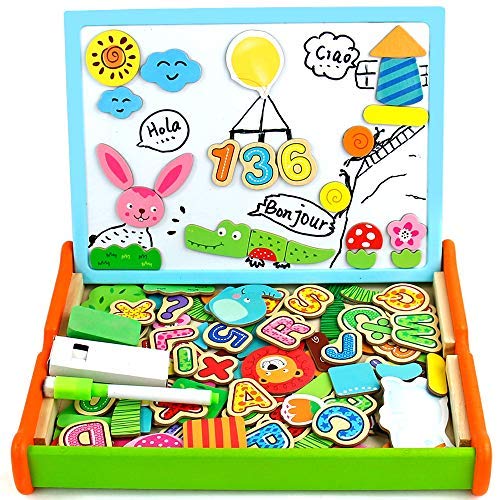 Juguetes Montessori Puzzles Infantiles Madera con Alfabeto Magnetico,Pizarra Magnetica Doble Cara Juegos Educativos Regalos de Navidad para Niños 3 4 5 años-2 Estilos Enviados Al Azar
