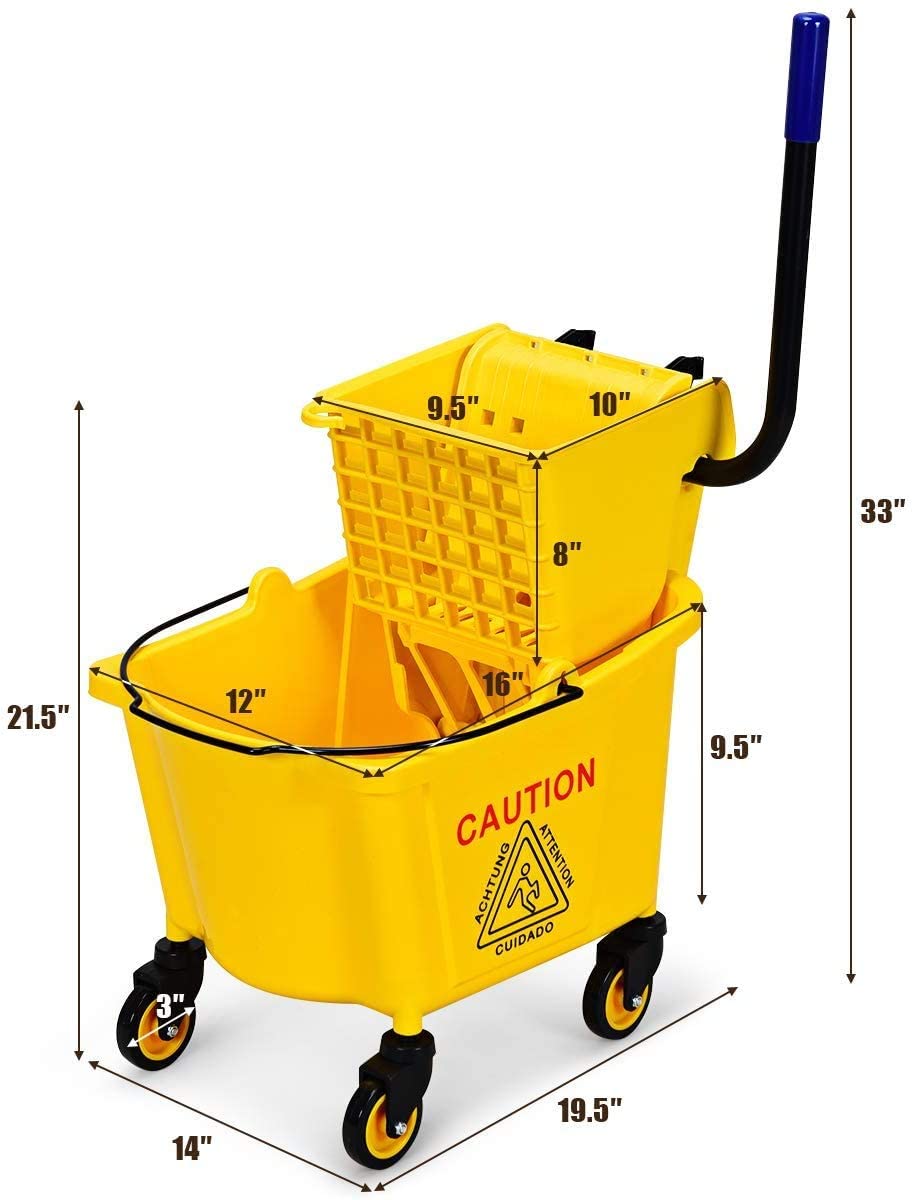 ARLIME Secchio per mocio con strizzatore su ruote, capacità 26 litri portatile strizzatore carrello su ruote, pressa laterale per la pulizia del pavimento Wavebrake con manico, secchio per mocio per