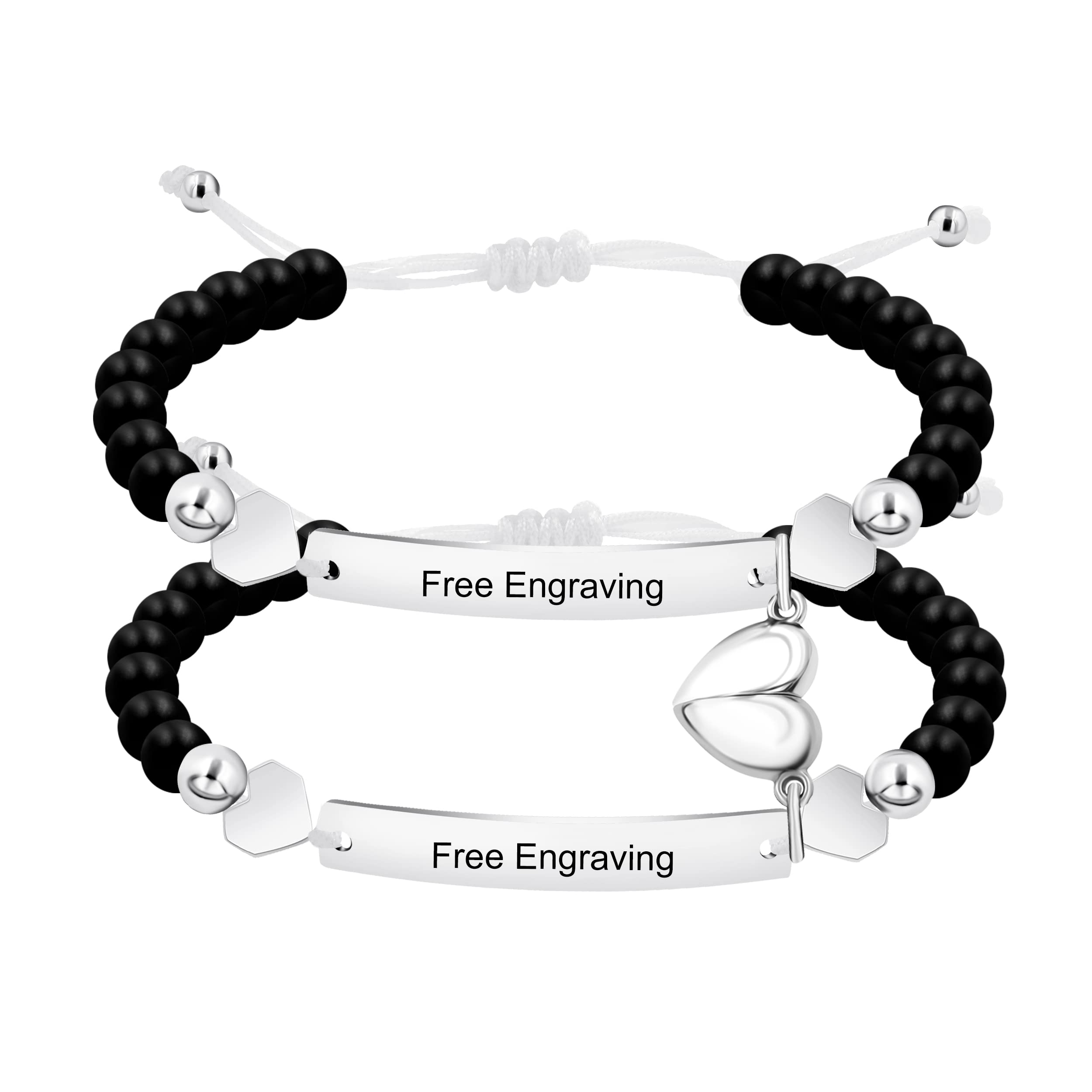 2 Pieces Personalized ID Couple Identification Turquoise Bracelets Custom Engraving Handmade Braided Rope Wrist Bangle for Men Women Friendship, Adjustable,Customized