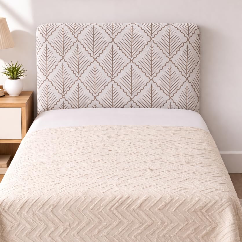 Image of HOMETHREADS 200 GSM Stretchable Jacquard Headboard Cover | Soft, Dust-Proof & Wrinkle-Resistant Bed Back Protector | Fits Leather, Wooden & Fabric Bedsides | for 3ft to 3.5ft Beds (Khaki,90x65cm)