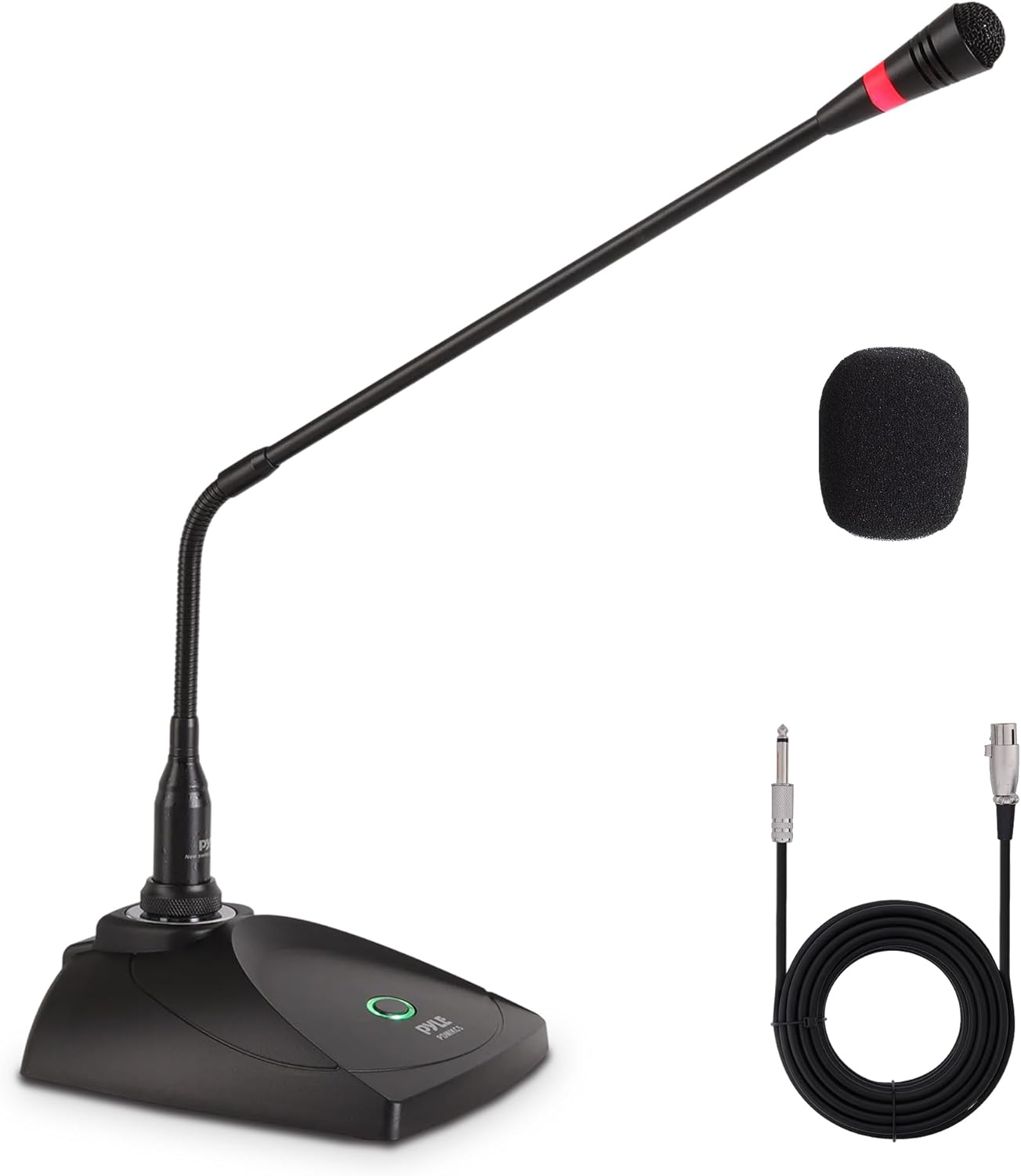 Desktop Gooseneck Wired Microphone System - Table Mounted Corded Voice Condenser Mic with Pop Filter - XLR to 1/4'' Sound Cord - for Karaoke, Conference, Studio Audio Recording - Pyle PDMIKC5 Black