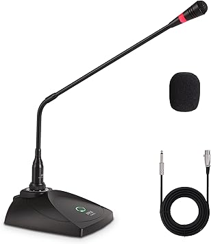 Desktop Gooseneck Wired Microphone System - Table Mounted Corded Voice Condenser Mic with Pop Filter - XLR to 1/4 Sound Cord - for Karaoke, Conference, Studio Audio Recording - Pyle PDMIKC5 Black