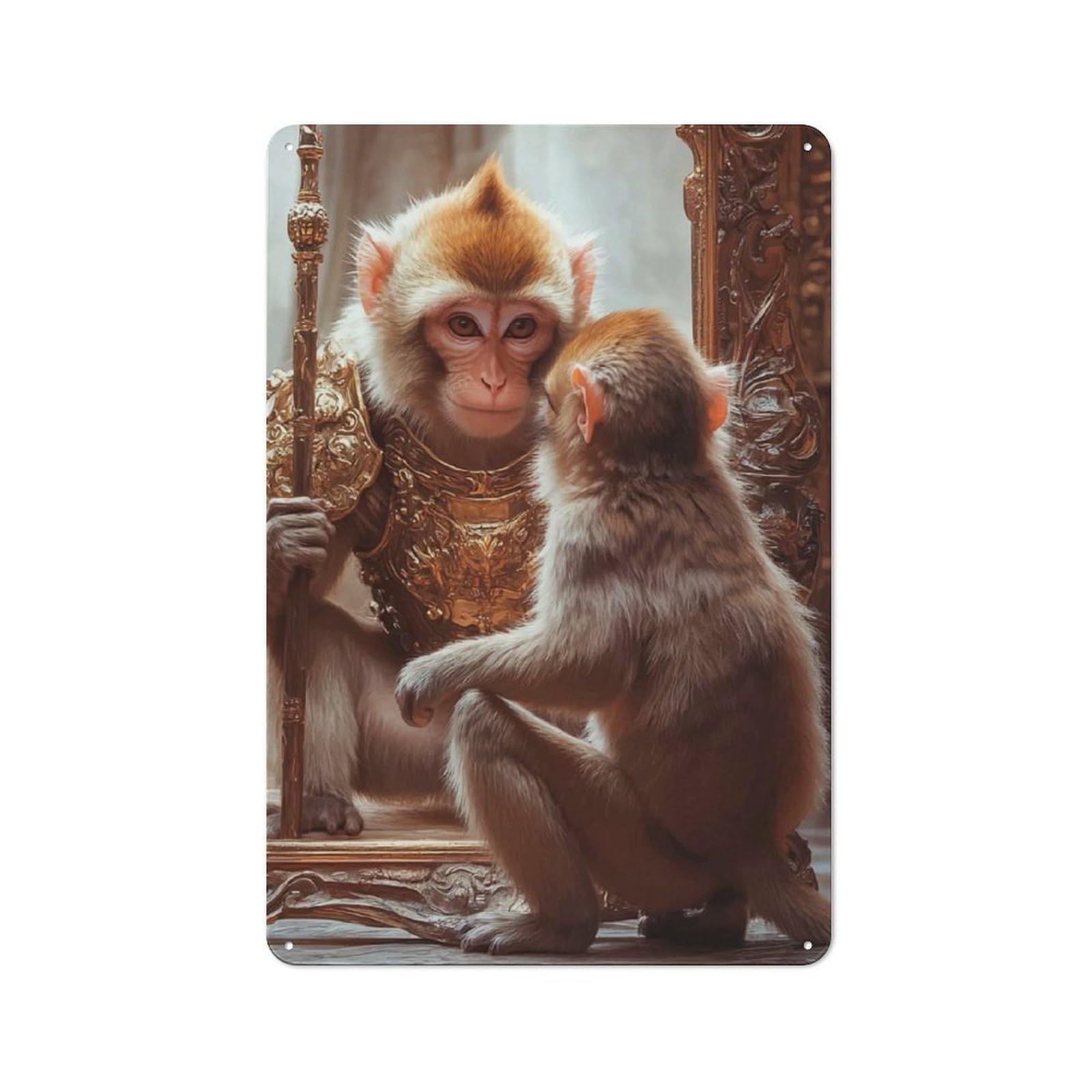 Junmoney Style-2 Monkey In Golden Armor Rustic Tin Sign 30X20cm For Man Cave Or Games Room, A Decorative Gift For A Newly Furnished Man Cave And Games Room
