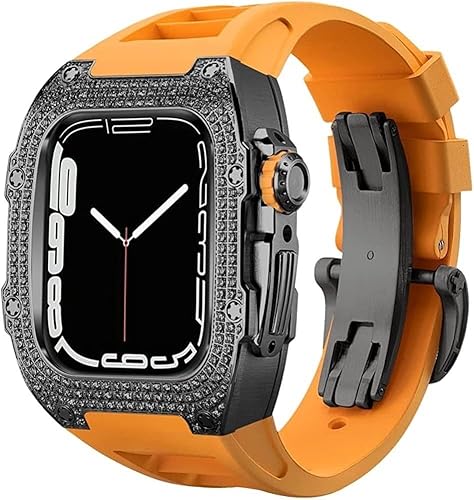 Miniatura 1 de OPKDE Luxury Diamond Stainless Steel Cover Case For Apple Watch 78 45mm 44mm With Fluororubber Strap Upgrade Alloy Zircon Bezel Modification Kit