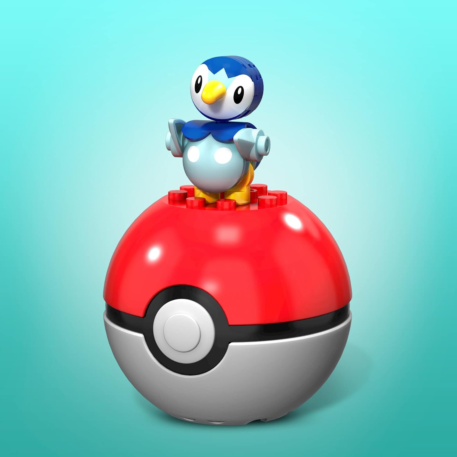 Assembled Piplup figure displayed on top of the Poke Ball