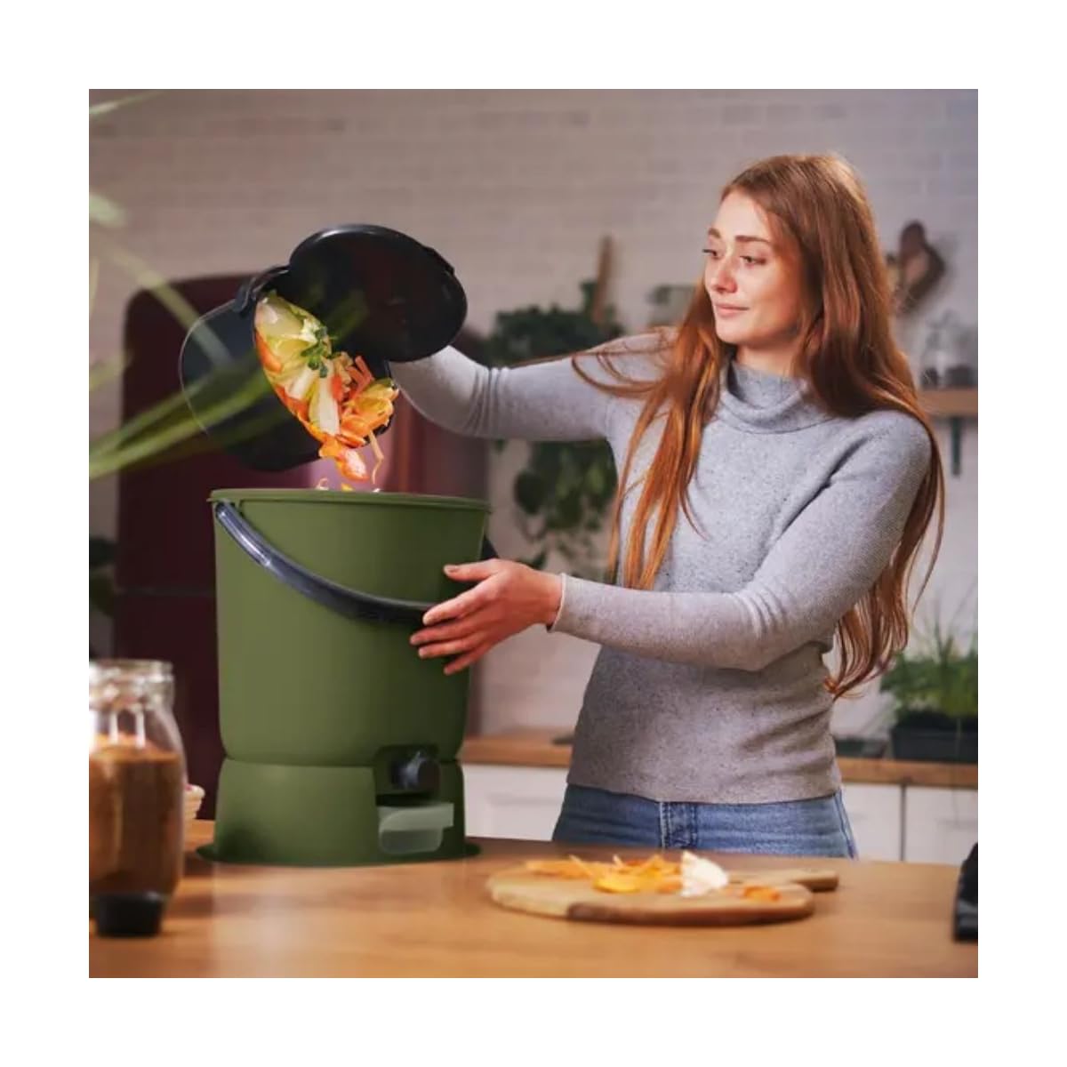 Composteur Bokashi Essential 15,3L +1Kg Brain+Base-Olive