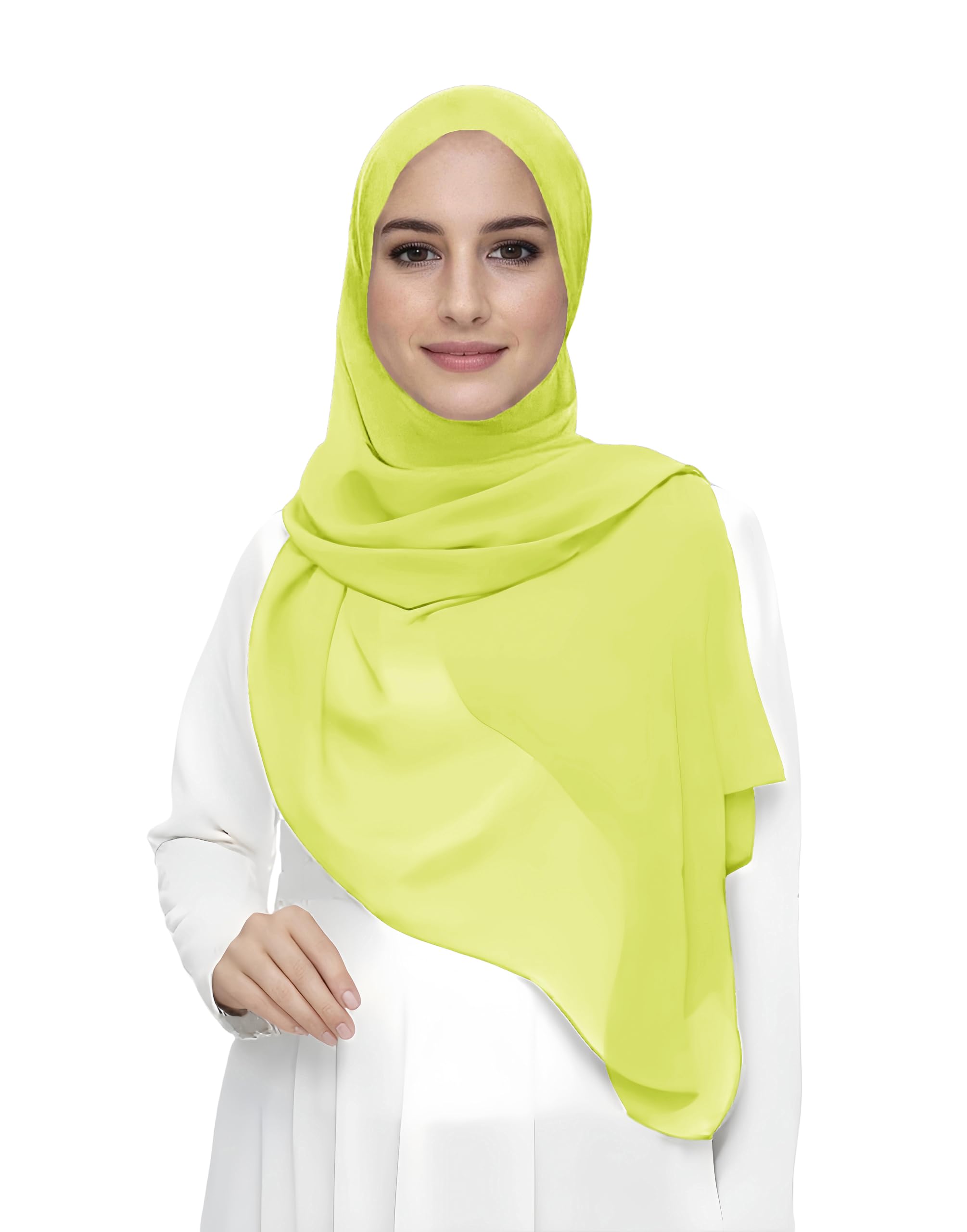 Lina & Lily Damen Muslim Premium Chiffon Hijab Kopftuch Schal aus Leicht Stoff (Neongrün)