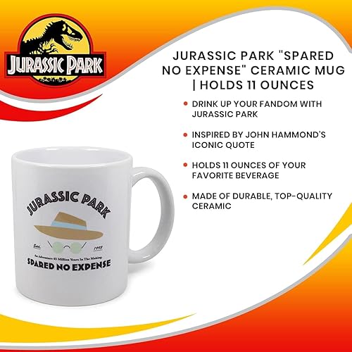 Miniatura 7 de Jurassic Park - Taza de café de cerámica con texto en inglés "Sahored No Expense", coleccionable de la película oficial de Steven Spielberg, taza de