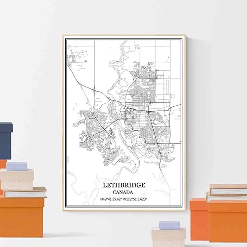 Miniatura 4 de Letbridge Canadá Mapa de la pared de la impresión de lienzo Póster de arte sin enmarcar, moderno mapa blanco y negro recuerdo regalo decoración del