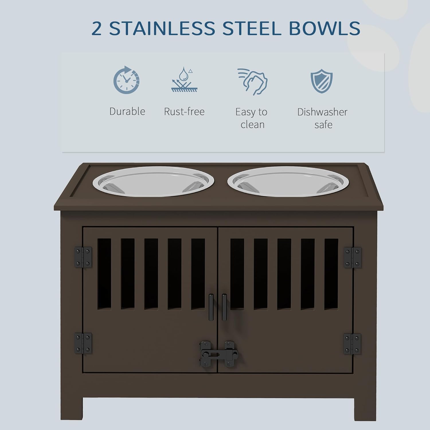 Large Elevated Dog Bowls with Storage Cabinet Containing Large 37L Capacity, Raised Dog Bowl Stand Pet Food Bowl Dog Feeding Station, Espresso