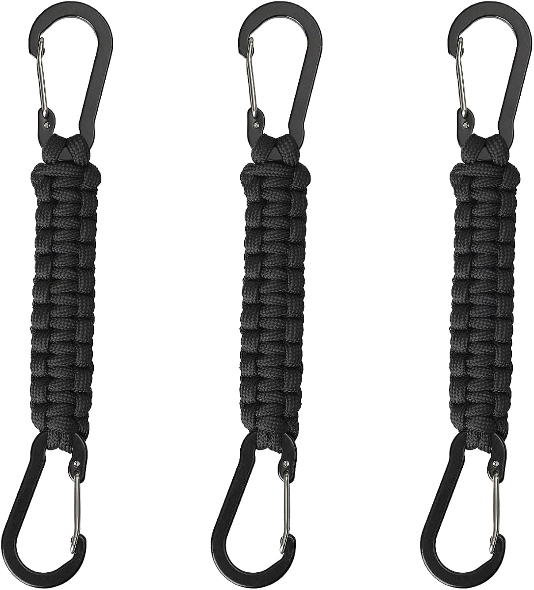 Paracord Keychain Carabiner Clips 3 Pack, Small Carabiner Clip D Ring Lanyard Hanger Hook for Water Bottle, Ideal for Outdoor Hiking, Fishing, and Camping or as A Key Organizer for Men