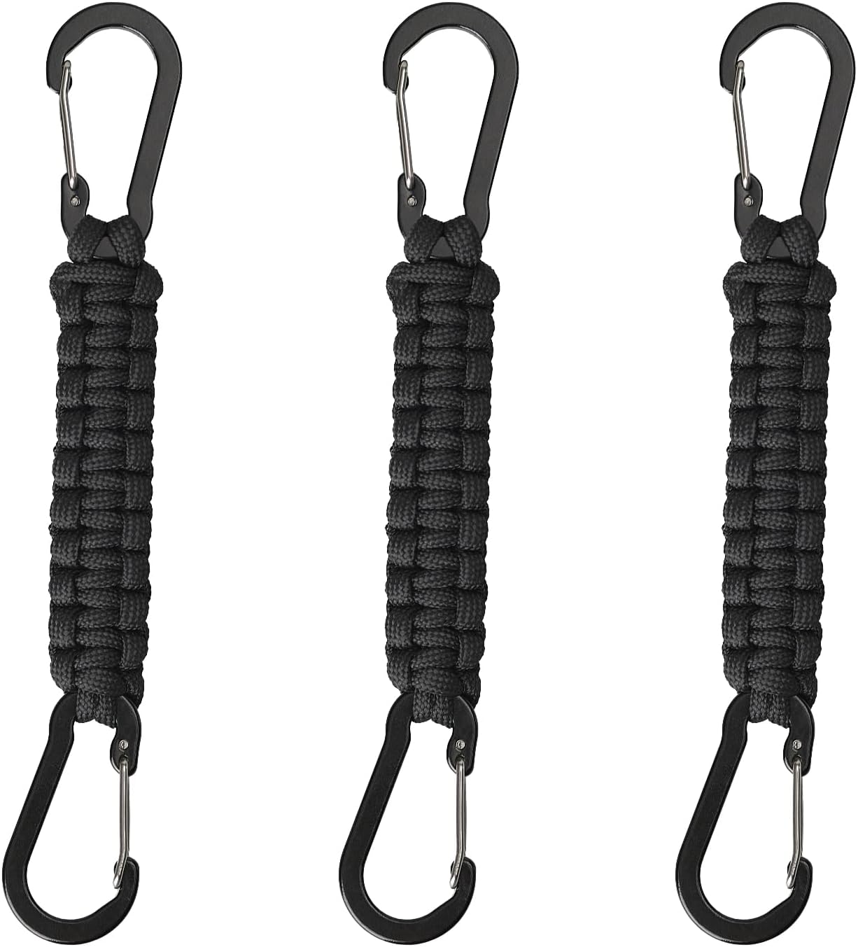 Paracord Keychain Carabiner Clips 3 Pack, Small Carabiner Clip D Ring Lanyard Hanger Hook for Water Bottle, Ideal for Outdoor Hiking, Fishing, and Camping or as A Key Organizer for Men