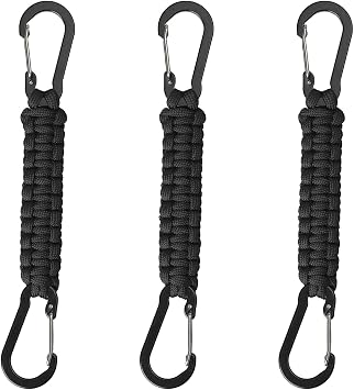 Paracord Keychain Carabiner Clips 3 Pack, Small D Ring Hanger Lanyard Hook