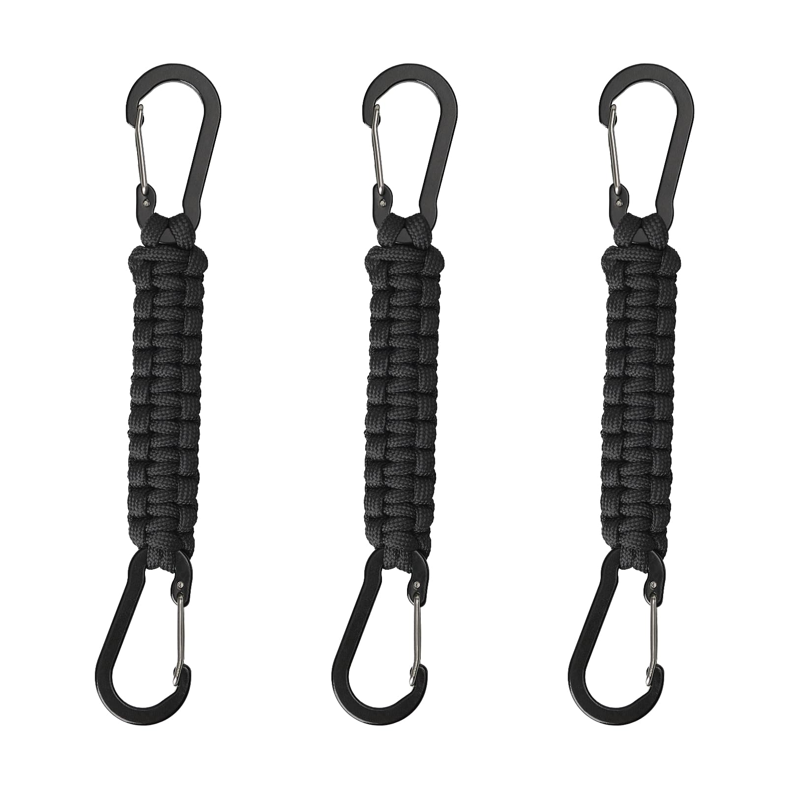 Paracord Keychain Carabiner Clips 3 Pack, Small Carabiner Clip D Ring Lanyard Hanger Hook for Water Bottle, Ideal for Outdoor Hiking, Fishing, and