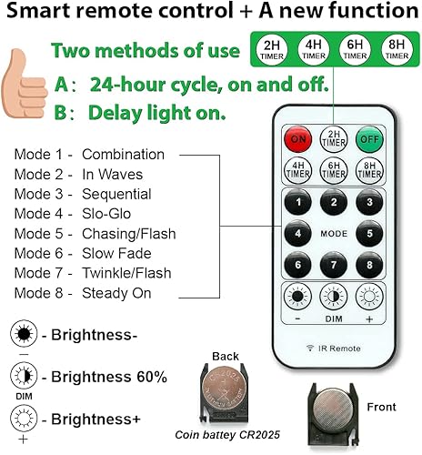 Miniatura 6 de Paquete de 2 luces de cortina, 300 luces LED con control remoto, 8 modos de 9.8 x 9.8 pies, enchufe USB, luces de alambre de cobre para dormitorio,