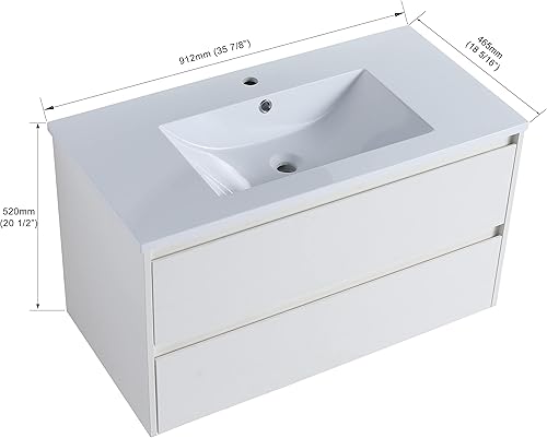 Miniatura 2 de Combinación de tocador y fregadero flotante de 30 pulgadas, armario pequeño montado en la pared con puerta de cierre suave (006 CAW, 30 pulgadas)