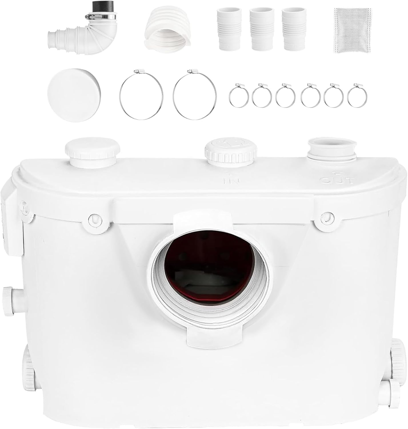 600W Macerator Pump, Toilet Pump Upflush to 26ft/8 m, 1800GPH Macerator Pump Toilet with 4 Water Inlets 1 Outlets for Basement, Laundry, Sink, Toilet/Basic