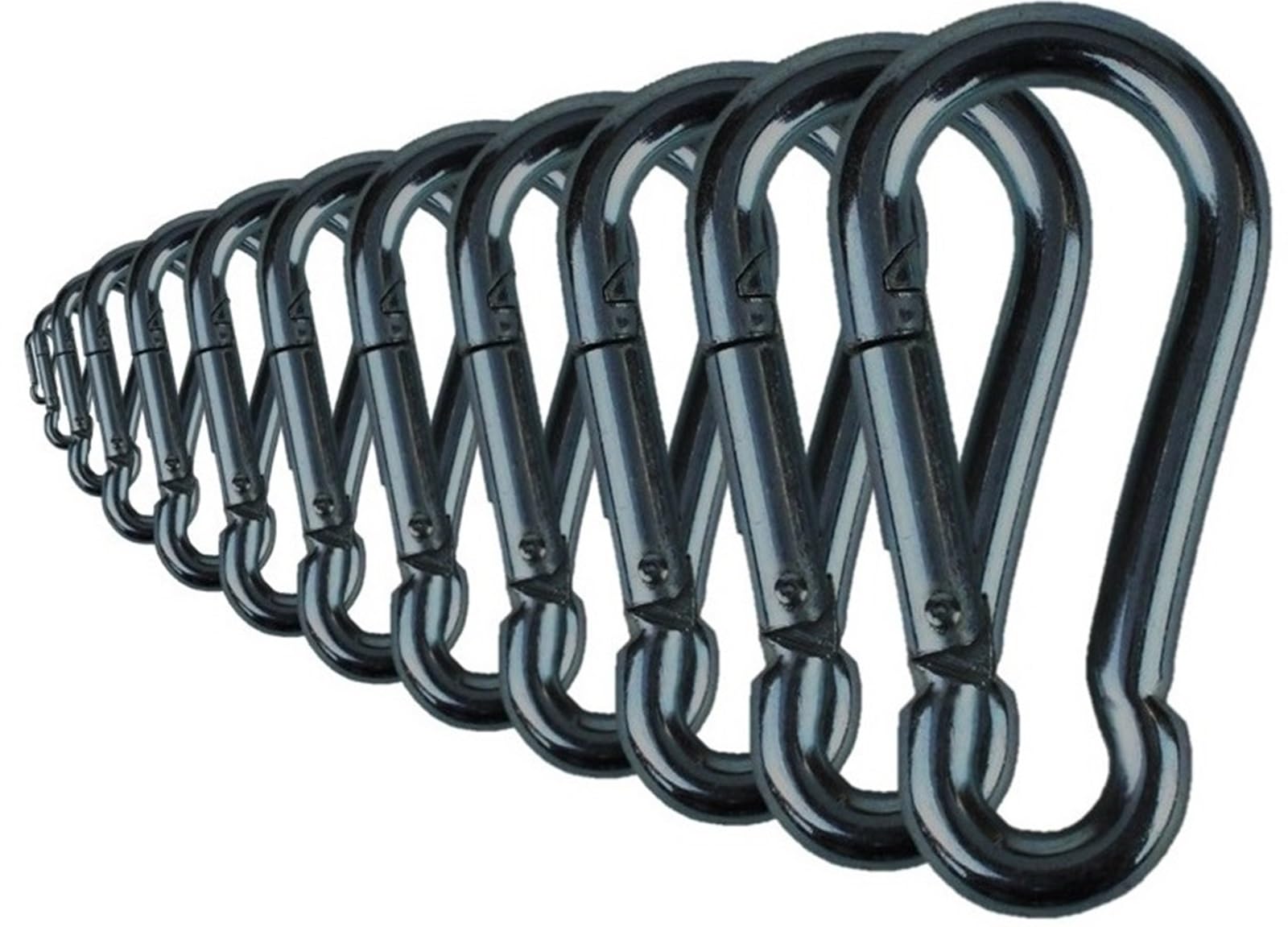 Branded Boards Black & Silver Zinc-Galvanized Heavy Duty Bushcraft Carabiner Spring Snap Clip Link Hooks 200-500lb Load 2, 6 & 12 Packs