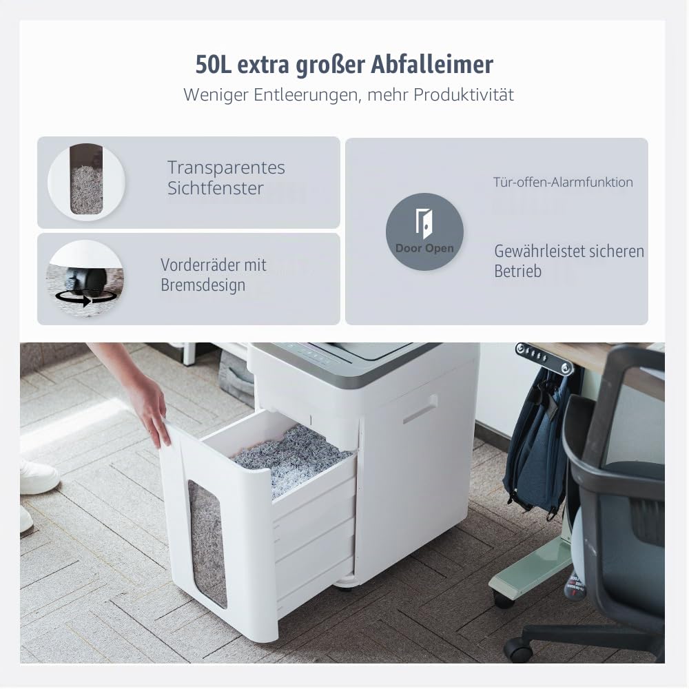 Aktenvernichter Automatischer Einzug 400 Blatt P5 Mikroschnitt | Profi Schredder für Papier Kreditkarten - 2x12mm Büro Haushalt Zuhause Großraumbüro Gewerblich Schulen