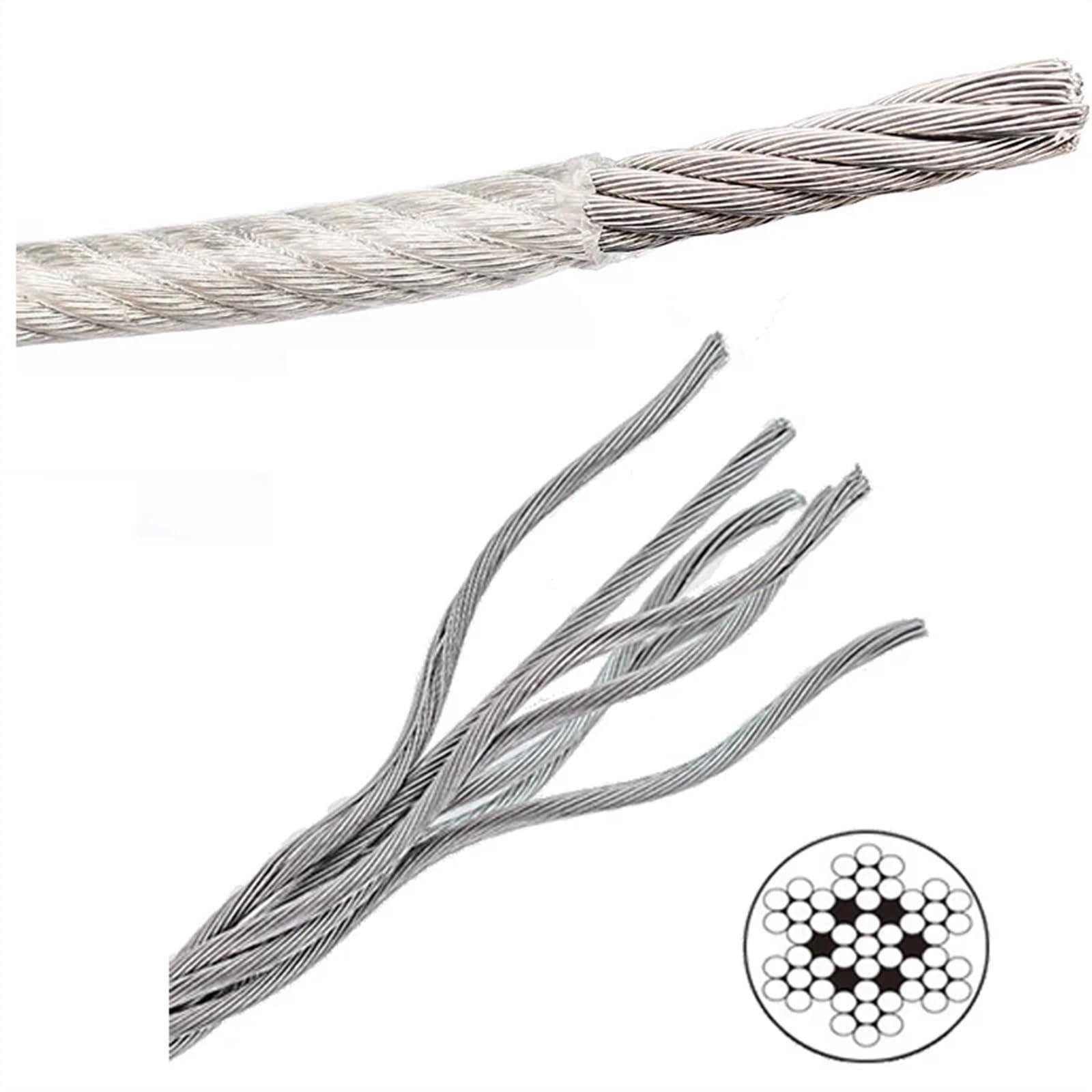 Cable Acero, Cable de Acero Cuerda de alambre Flexible recubierta de PVC de acero de 10/50/100 metros, tendedero de acero inoxidable transparente suave, diámetro 0,8/1/2/3/4/5/6/8mm(100 Meter,Diameter