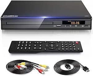 DVD Player, HDMI AV Output, All Region Free CD DVD Players for TV, DVD Players with NTSC/PAL System, Supports Mic's & USB Input, Package Includes HDMI/RCA Cables and Remote Control(No Battery)