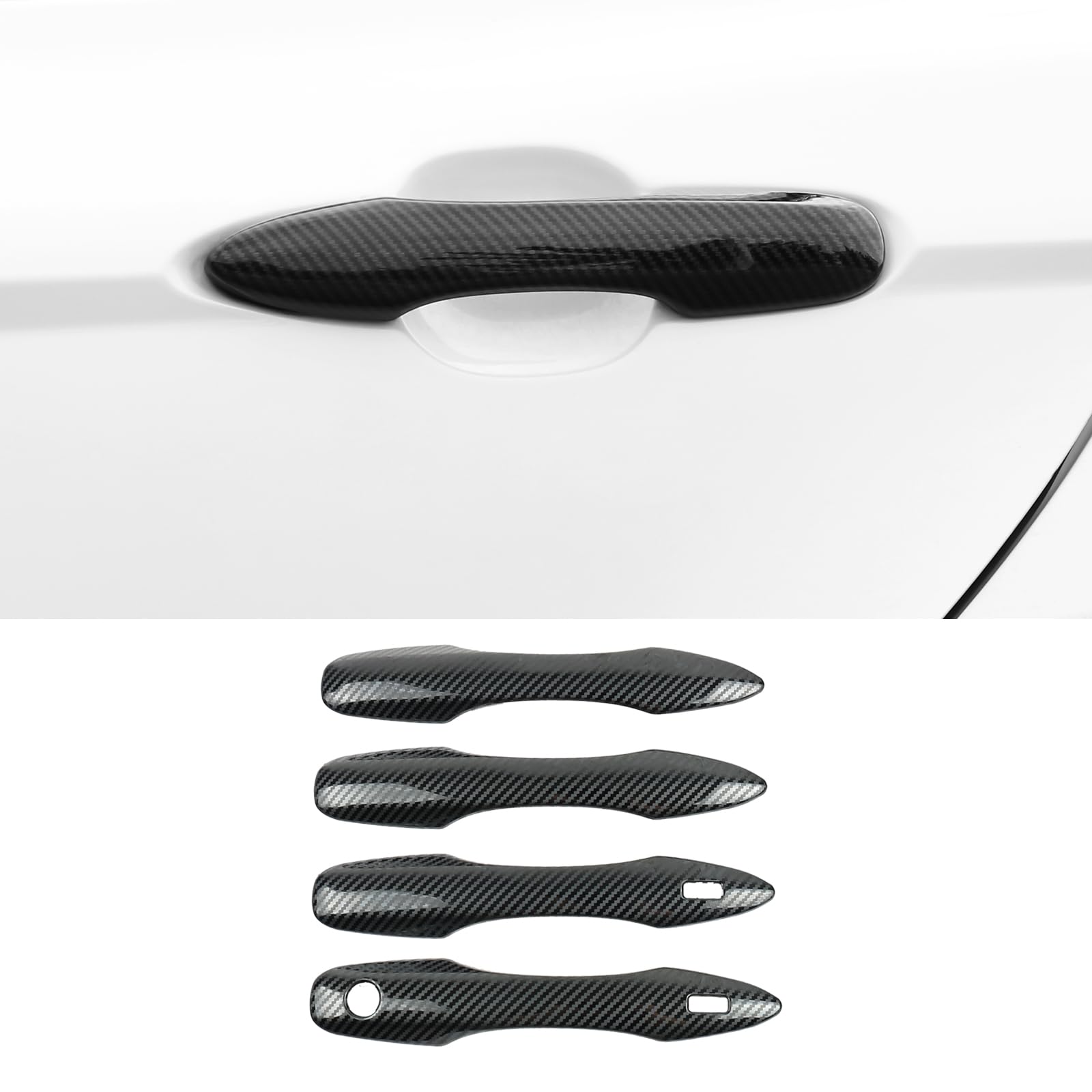 Car Door Handle Cover Protector for 2018-2025 Camry & 2019-2024 Corolla & 2019-2022 Avalon (Include Hybrid) Accessories Stainless Steel Material, with 2 Smart Key Holes (Carbon Fiber)