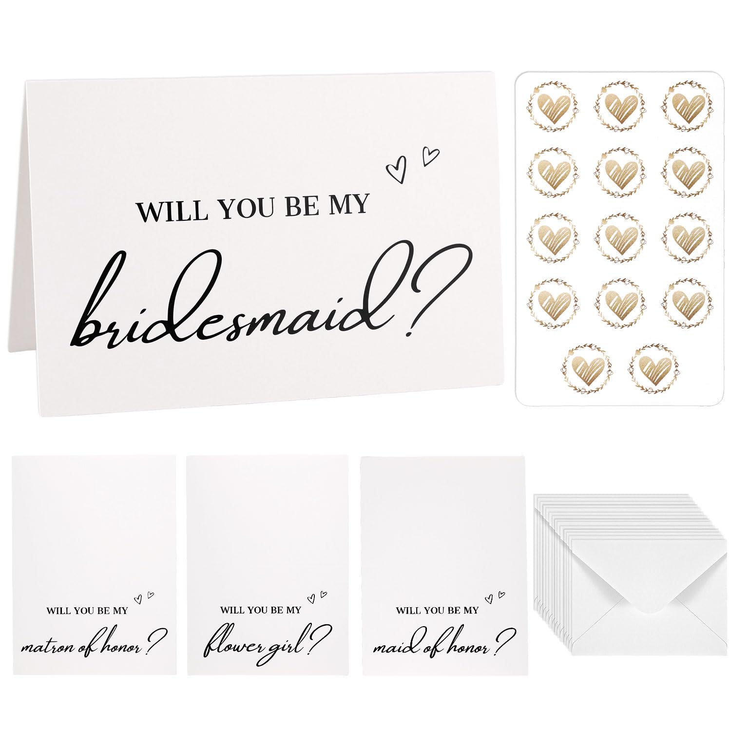BOXOB 14 Pack Bridesmaid Proposal Cards Set, 8 Will You Be My Bridesmaid 2 Maid of Honor 2 Flower Girl 2 Matron of Honor Cards with Envelopes, Wedding