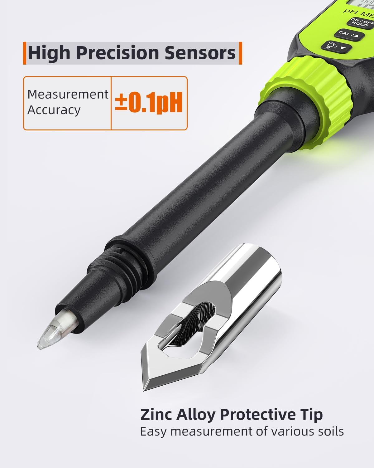 Soil pH Meter, Tadeto Digital Soil Tester with Sensitive Probe and LCD, Zinc Alloy Protective Tip Soil pH Test Kit for Garden, Gardening, Lawns, Plant, Water and Food (Includes Battery x2)