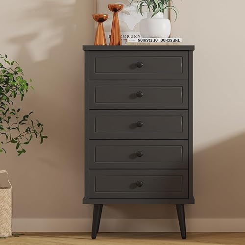 Miniatura 3 de Function Home Cómoda con 5 cajones, cómoda de almacenamiento de madera con dispositivo anti-caída para baño, dormitorio, sala de estar y armario