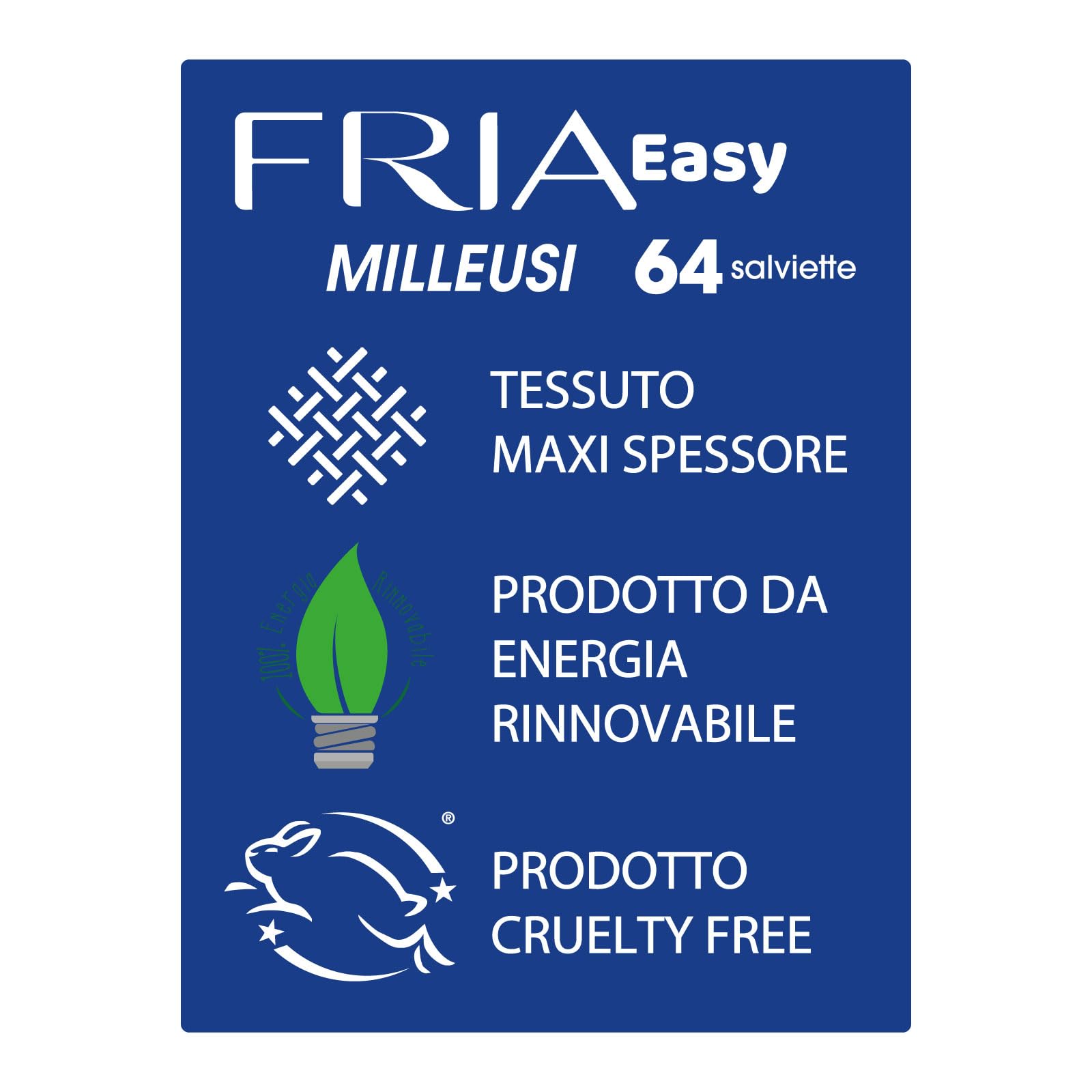 Fria Easy Salviette Milleusi, con Glicerina e Pantenolo ad Effetto Igienizzante sulla Pelle, Dermatologicamente Testate, Confezione da 64 Salviette