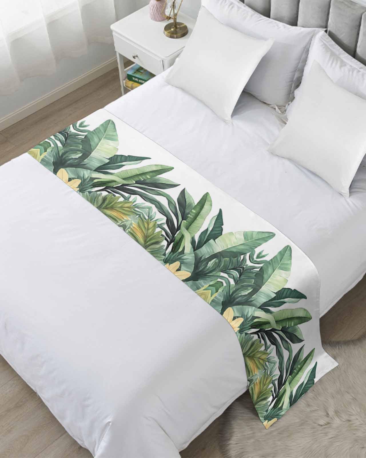 DecorLovee Tropical Leaves Bed Runners for King Size Bed, Decorative Bed Throws for Foot of Bed, Farmhouse Summer Botanical Plants Bed Runner Sofa Throw Bedding Scarf Protector Slipcover for Bedroom