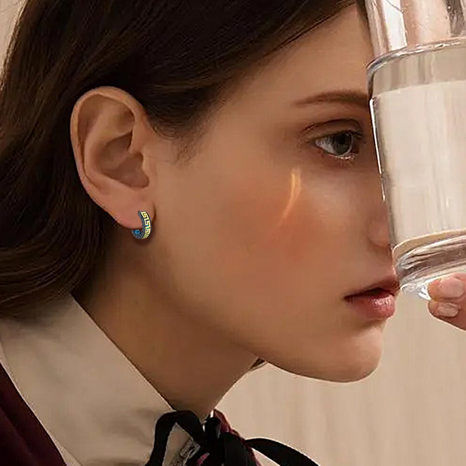 Men Earrings Viking Rune Hoop Celtic Earring for Women Punk 16mm 925 Sterling Silver Huggie Black Blue Hoop Earrings Norse Viking Jewelry Gifts Stainless Steel - Image 6