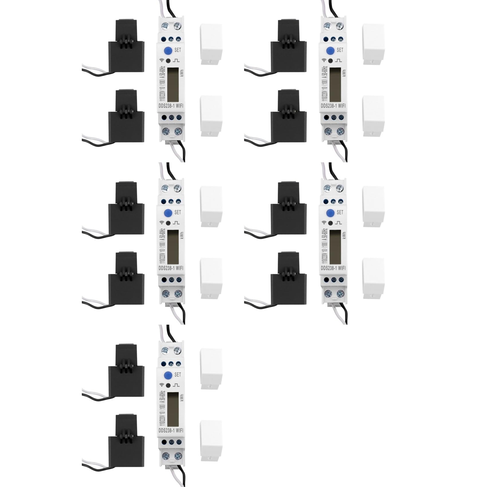 Jnchdghwa 5X 2Phase 3Wires 110V+110V 100A Din Rail 18mm Tuya WiFi Smart Meter Power Consumption Monitor KWh Meter Wattmeter