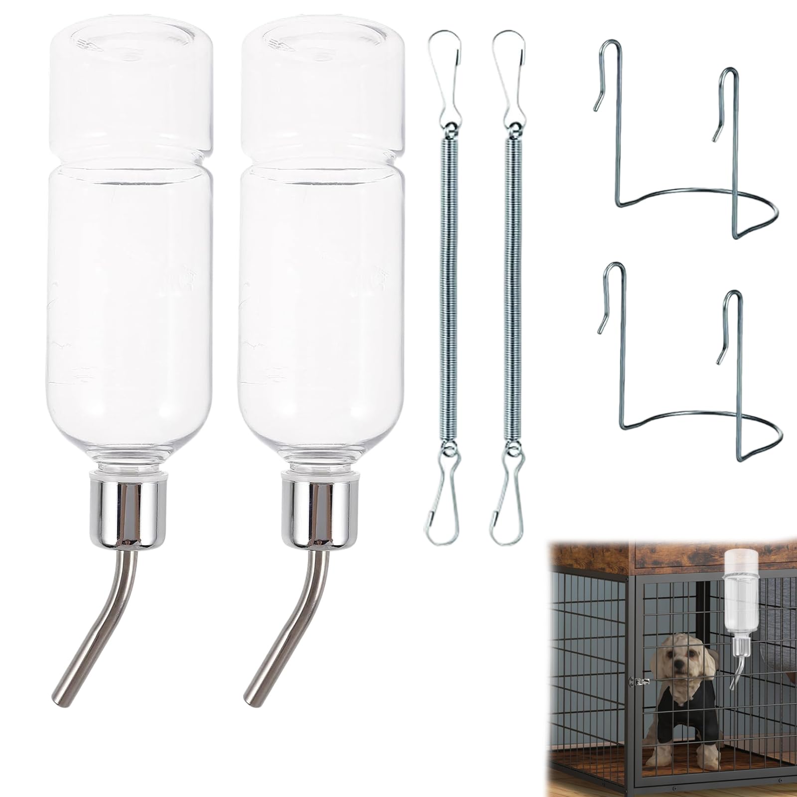 2 Pack Rabbit Bottles, Rabbit Water Bottle, Guinea Pig Water Bottle Non Drip, 180ml Transparent Plastic and Stainless Steel
