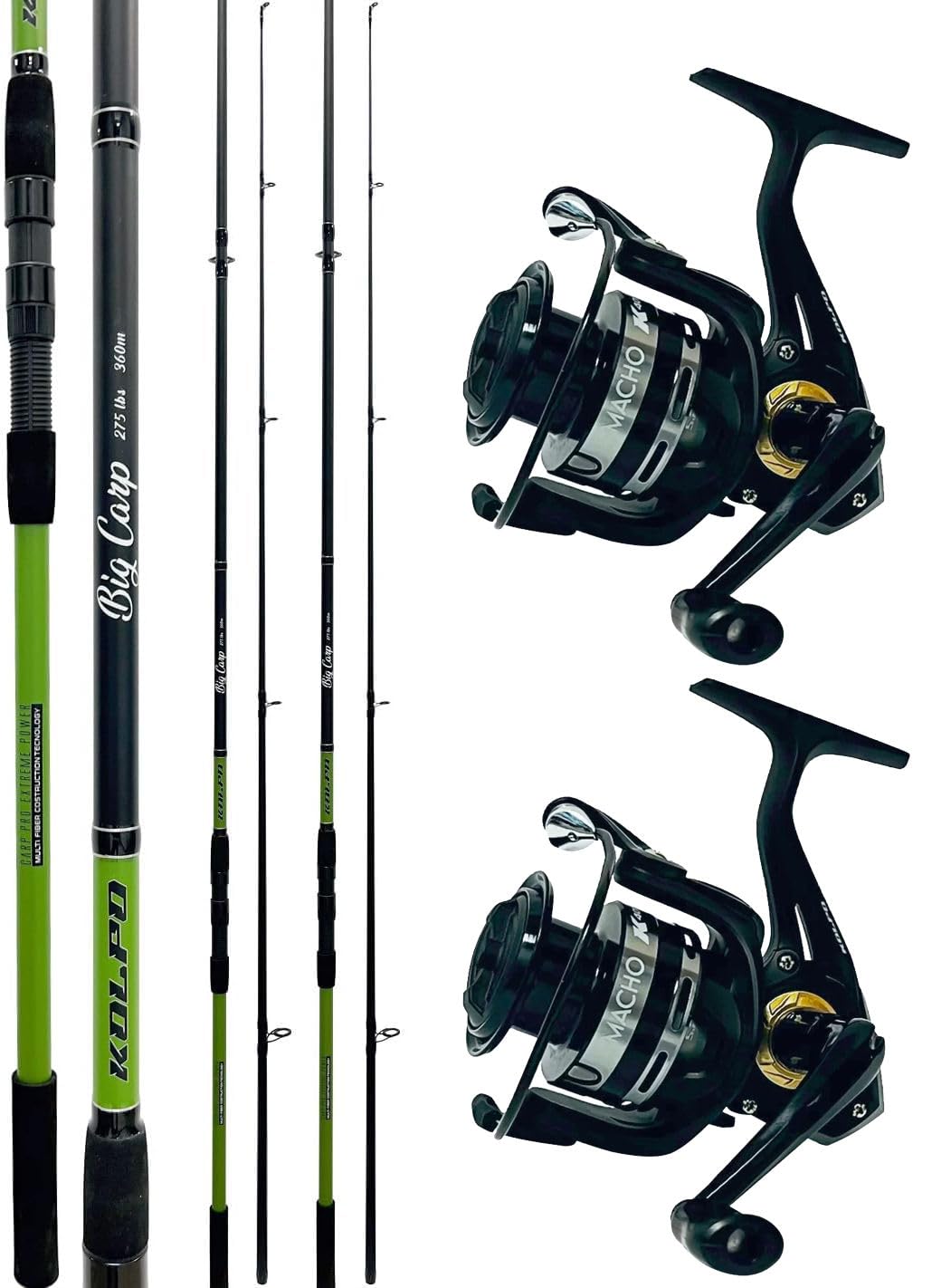 Kolpo Combo Carpfishing 2 Canne + 2 Mulinelli alu Spool