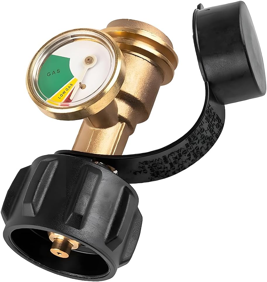 Car Propane Tank Gauge Level Indicator, 3 Color Coded Brass Vehicle Gas Pressure Meter Leak Detector for 5-40LB Tank, QCC1 Type 1 POL Connection, Universal for RV Camper