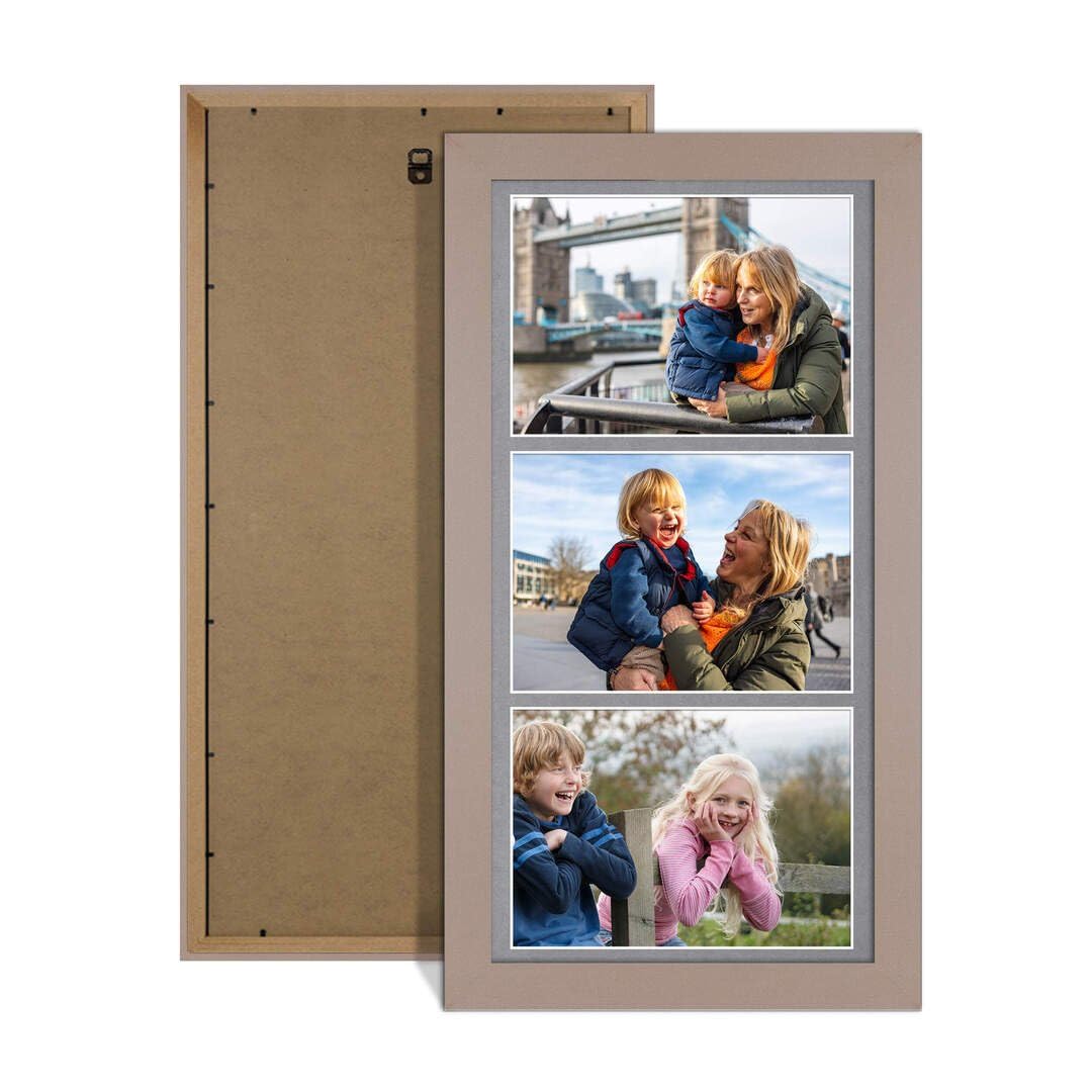Procut Global 16X8 Rose Gold Photo Frames For Multiple Pictures with Mid Grey Mount-Modern Collage Frame with 3 Apertures (3x) 7X5-Engineered Wood with Shatterproof Perspex — image 1