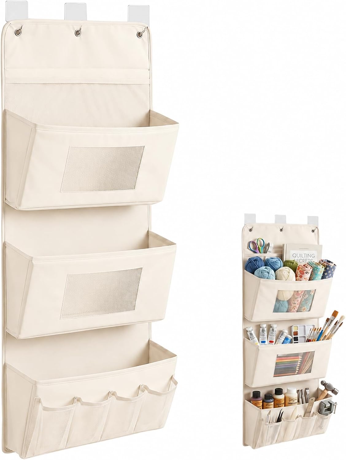 Hanging Organiser Door 3 Layers 40 x 90 cm for Bedroom Beige