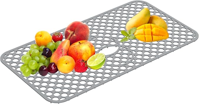 Hollow out Silicone Sink Protector Mat, Cuttable Versatile Sink Mat With Slip Particle for Stainless Steel Basin CountertopStyle 1,grey